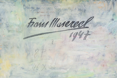 Frans Masereel (1889-1972): 'Brune au corsage bleu dans la verdure', olie op board, gedateerd 1947