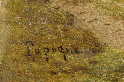 Jules Arres-Lapoque (1826-1889): Twee geanimeerde rivierlandschappen, olie op paneel