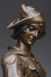 Emile Picault (1833-1915, in de stijl van): 'Escholier', deels bruingepatineerd brons, 20ste eeuw