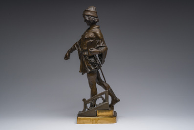Emile Picault (1833-1915, in de stijl van): 'Escholier', deels bruingepatineerd brons, 20ste eeuw