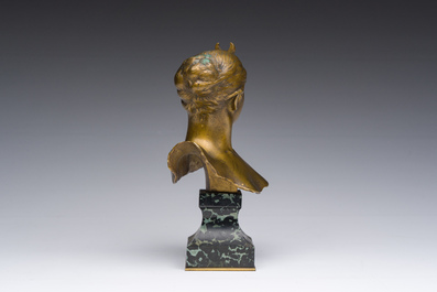 Alexandre Falgui&egrave;re (1831-1900): Buste de Diane, bronze dor&eacute; sur socle en marbre, marque de fonderie 'Thiebaut Fr&egrave;res Paris'