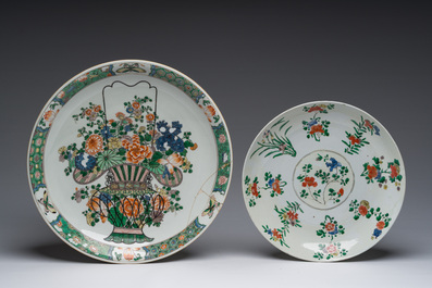 Two Chinese famille verte dishes with floral design, Kangxi