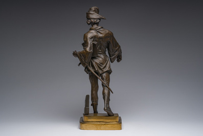 Emile Picault (1833-1915, in de stijl van): 'Escholier', deels bruingepatineerd brons, 20ste eeuw