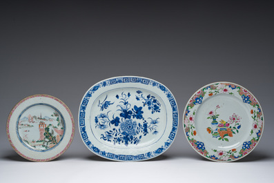 A varied collection of Chinese blue, white and famille rose porcelain, Yongzheng and later