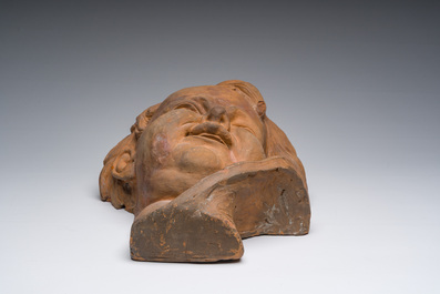 Jan Pieter van Baurscheit II (1699-1768): T&ecirc;te d'un jeune d'apr&egrave;s Fran&ccedil;ois Duquesnoy (1597-1643), terre cuite &agrave; patine, monogramm&eacute;