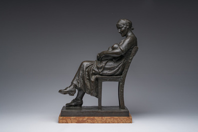 Otto De Beul (1845-1899): M&egrave;re et enfant, bronze &agrave; patin brune sur socle en marbre, marque de fonderie 'G. Paternotte fondeur Lembecq'