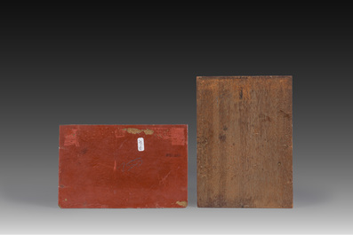 Jules Arres-Lapoque (1826-1889): Twee geanimeerde rivierlandschappen, olie op paneel