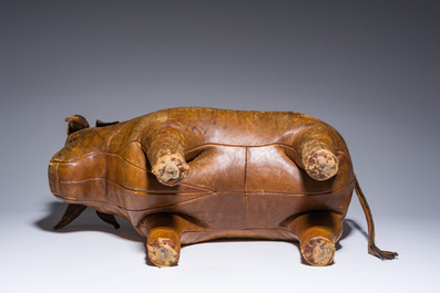 Dimitri Omersa (1927-1975): A brown leather 'bull' ottoman, third quarter 20th C.