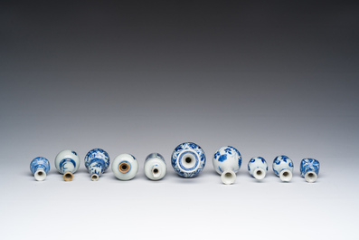 Ten Chinese blue and white miniature or doll's house vases, Kangxi