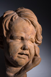 Jan Pieter van Baurscheit II (1699-1768): T&ecirc;te d'un jeune d'apr&egrave;s Fran&ccedil;ois Duquesnoy (1597-1643), terre cuite &agrave; patine, monogramm&eacute;