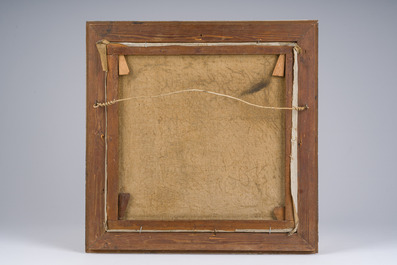 Modest Huys (1874-1932): Boerin wandelend op het toegangspad naar de boerderij, olie op doek