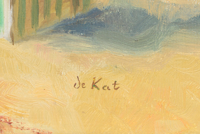 Georges Dheedene (1909-1973): Beach view, oil on panel and De Kat (20th C.): Summer fun, oil on canvas