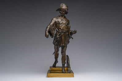 Emile Picault (1833-1915, in de stijl van): 'Escholier', deels bruingepatineerd brons, 20ste eeuw