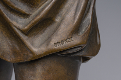 Emile Picault (1833-1915, in de stijl van): 'Escholier', deels bruingepatineerd brons, 20ste eeuw