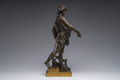 Emile Picault (1833-1915, in de stijl van): 'Escholier', deels bruingepatineerd brons, 20ste eeuw
