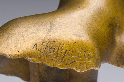 Alexandre Falgui&egrave;re (1831-1900): Buste de Diane, bronze dor&eacute; sur socle en marbre, marque de fonderie 'Thiebaut Fr&egrave;res Paris'