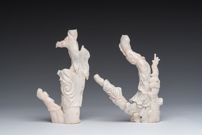 Two Chinese white coral sculptures depicting Guanyin and Shou Lao, 19th/20th C.