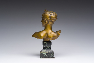 Alexandre Falgui&egrave;re (1831-1900): Buste de Diane, bronze dor&eacute; sur socle en marbre, marque de fonderie 'Thiebaut Fr&egrave;res Paris'