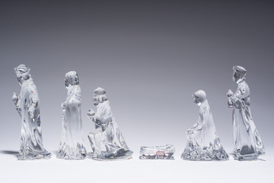 A French six-piece Baccarat crystal nativity set consisting of Mary, Joseph, Jesus and the three kings, 20th C.