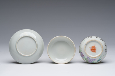 A varied collection of Chinese blue, white and famille rose porcelain, Yongzheng and later