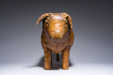 Dimitri Omersa (1927-1975): A brown leather 'bull' ottoman, third quarter 20th C.