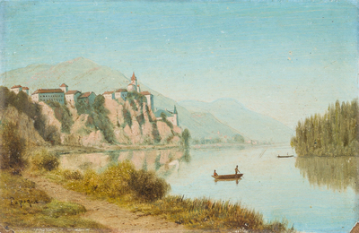 Jules Arres-Lapoque (1826-1889): Twee geanimeerde rivierlandschappen, olie op paneel