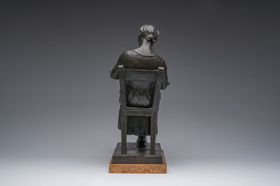 Otto De Beul (1845-1899): M&egrave;re et enfant, bronze &agrave; patin brune sur socle en marbre, marque de fonderie 'G. Paternotte fondeur Lembecq'
