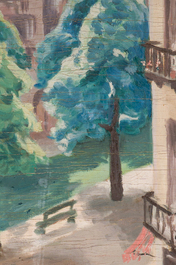 Belgian school: View from the window, oil on canvas, 20th C.