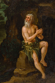 Vlaamse school, navolger van Maerten De Vos (1532-1603): Sint Paulus de Heremiet in de wildernis, olie op koper, 17de eeuw