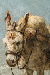 Edmond De Pratere (1826-1888): &Acirc;ne sur la plage, huile sur panneau