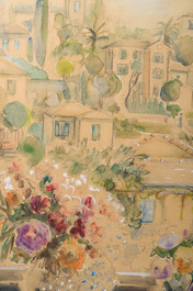 Claire Maillot (20&egrave;me si&egrave;cle): La fen&ecirc;tre ouverte, techniques mixtes sur papier