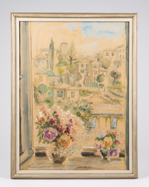 Claire Maillot (20&egrave;me si&egrave;cle): La fen&ecirc;tre ouverte, techniques mixtes sur papier