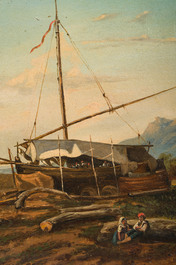 Elena Vanzetti (19&egrave;me si&egrave;cle): Un soir d'&eacute;t&eacute; dans le golfe de Naples, huile sur toile, dat&eacute; juin (18)66.