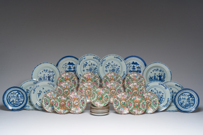A varied collection of Chinese blue, white and Canton famille rose porcelain, 18th/20th C.