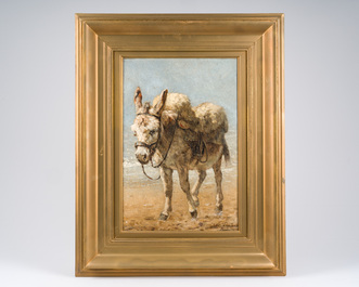 Edmond De Pratere (1826-1888): &Acirc;ne sur la plage, huile sur panneau