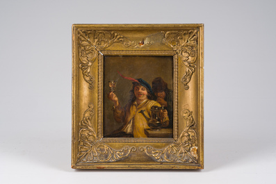 Ecole flamande, suiveur de David Teniers II (1610-1690): Le go&ucirc;t, huile sur panneau, fin du 18&egrave;me si&egrave;cle