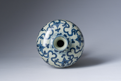 A Chinese blue and white 'phoenixes among lotus scroll' meiping vase, Ming