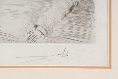 Salvador Dali (1904-1989): 'Femme &agrave; genoux', ets opgehoogd met aquarel, ed. E.A., [1969]