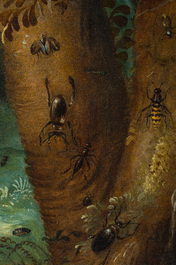 Otto Marseus Van Schrieck (1619-1678): Een paar bosstillevens met vlinders en insecten, olie op paneel