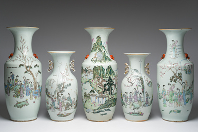 Five Chinese famille rose and qianjiang cai vases, 19th/20th C.