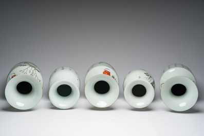 Five Chinese famille rose and qianjiang cai vases, 19th/20th C.