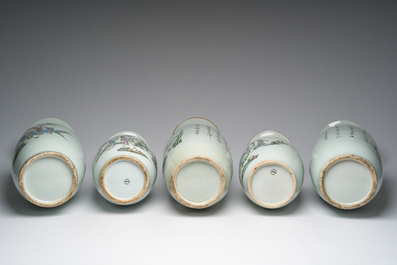 Five Chinese famille rose and qianjiang cai vases, 19th/20th C.