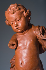 Figure d'un putto debout en terre cuite patin&eacute;e, Flandres, 18&egrave;me si&egrave;cle