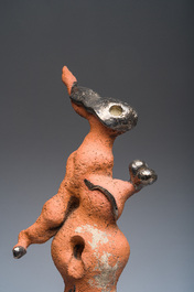 Yves Rhay&eacute; (1936-1995): Composition avec un lapin, terre cuite partiellement &eacute;maill&eacute;e