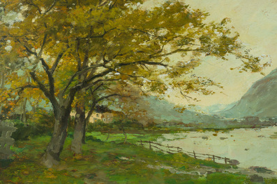 Paul Hermanus (1859-1911): Paysage fluvial, huile sur panneau