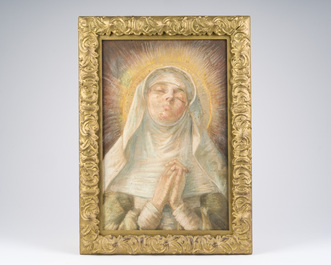 Jacques Dor&eacute; (1861-1929): A praying female saint, possibly Catherine of Siena, pastel on canvas, early 20th C.