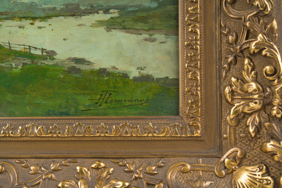 Paul Hermanus (1859-1911): Paysage fluvial, huile sur panneau