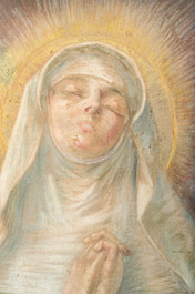 Jacques Dor&eacute; (1861-1929): A praying female saint, possibly Catherine of Siena, pastel on canvas, early 20th C.