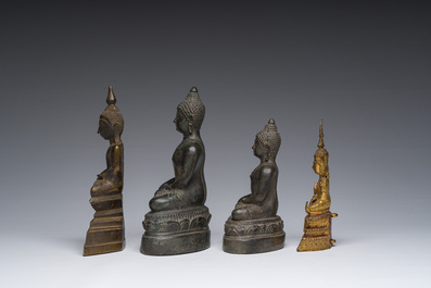 Quatre sculptures de Bouddha en bronze partiellement dor&eacute;, Tha&iuml;lande et Cambodge, 19&egrave;me/20&egrave;me si&egrave;cle