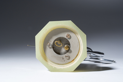 A rare Jaeger LeCoultre chrome-plated metal 'partner duo' desk clock crowned with a javelin thrower on an onyx marble base, 1930s